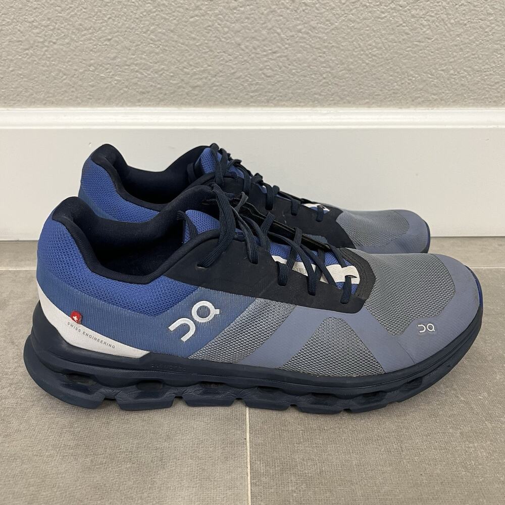 On Cloudrunner Men's 11.5 Blue Black Mesh Lace-Up Low Top Sneaker Shoes